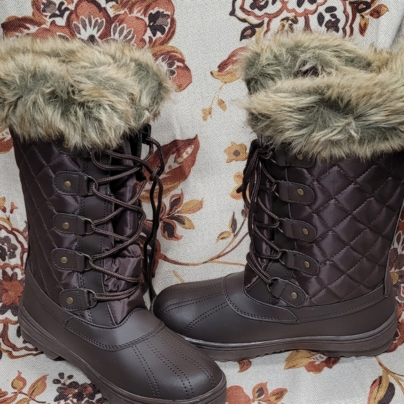 Women's Mid-Calf Lace Up Oxford Fabric Snow Boots - Picture 6 of 7